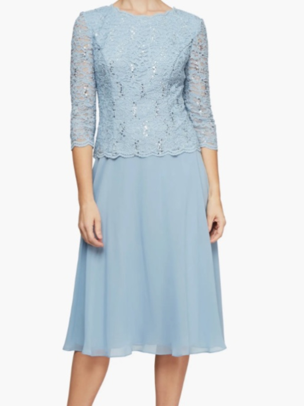 Alex Evenings Sky Blue Midi Chiffon Skirt